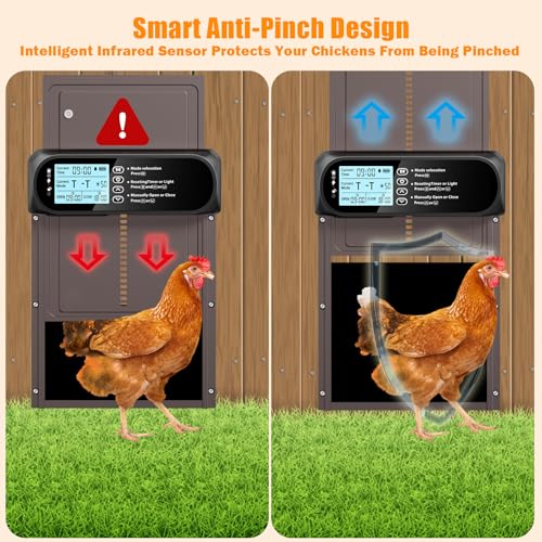 Automatic Chicken Coop Door Solar Powered, LCD Screen Electric Auto Chicken Coop Door with Timer & Light Sensor, Aluminum Rechargeable Auto Chicken Door Opener with Remote Control & 4 Modes - color: Brown