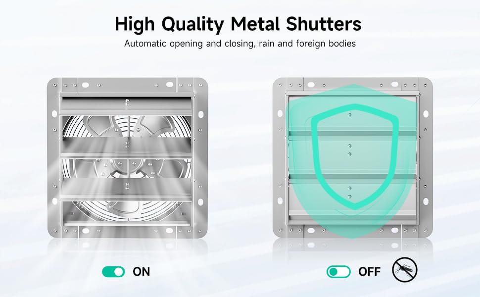 10" Shutter Exhaust Fan,1160CFM,5-Blade,Ball Bearing,Power Switch | 35W for workshops,barns,attics,garages and sheds.Foam sealing edge blocks drafts,rain and bugs.Rust-proof steel construction - size: 10in