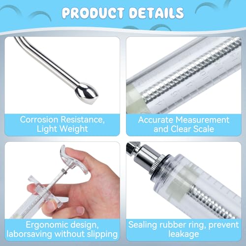 2 Pack Goat Drench Syringe, 50 mL Drench Gun for Goats | 2 Drench Nozzles, 4 Cleaning Brushes, Adjustable Dose Ring, Detachable for Cleaning, Goats and Sheep - style: 50ml