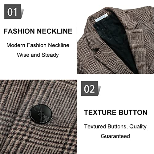 BOJIN Mens Trench Coat Wool Blend Top Pea Coat Winter Long Single Breasted Classic Stylish Business Overcoat - color: Bj03 Brown Plaid, size: XX-Large