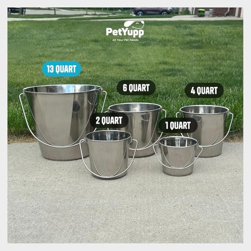 3 Gallon Stainless Steel Bucket - Flat-Side Metal Bucket 13 Quart | Rust-resistant & Durable Bucket For Food Prep Cleaning Feeding & Watering Pets & Livestock - For Crates Kennel Cages & Fences - size: 13 Quarts