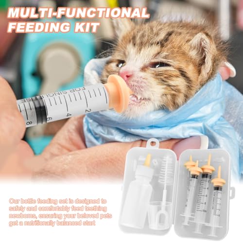 Pet Nursing Kit, Silicone Pet Feeding Bottles Set with Nursing Nipples & Formula Dispenser & Liquid Syringes, for Newborn Kittens, Puppies, Squirrels, and Other Small Animals