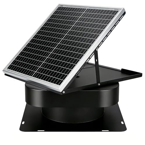 30W Solar Attic Vent Fan 2000CFM High Airflow Brushless DC Motor 60,000Hrs Lifespan with 12inch Blade Alloy Fan, Weatherproof Roof Vent for Home, Garage, Greenhouse, No Remote