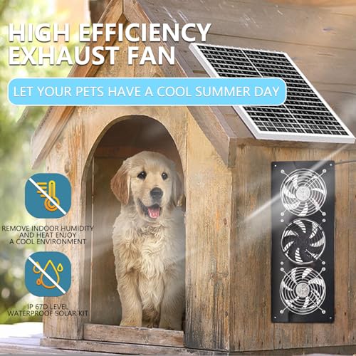 HNRLOY Solar Exhaust Fan,Solar Panel with 3 Ventilation Fans Kit,Solar Powered Fan for Shed,Chicken Coop,Attic & Greenhouse Intake or Exhaust Air,3500RPM, 15FT Cord,IP67 Waterproof - size: 3 Solar Fan Kit
