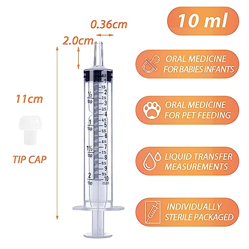 10mL Syringe for Liquid, Food, Oral, Scientific Labs, Measurement, Dispensing, Press-In Adapter, Craft, Big Tip with Cap- 10 Pack 10ml Syringes with tsp & mL Measurement (10ml-TSP, 10) - style: 10 ml-tsp