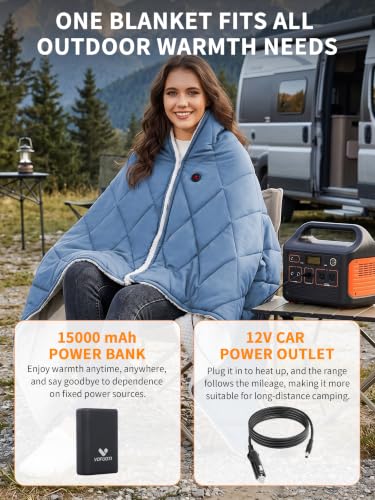 Wearable Heated Blanket,12V Cordless 15000 mAh,3 Heating Set | Cordless heating pad design,Battery Operated,Sherpa Lining,Heated Shawl Throw Blanket for Car,Camping,Backpacking,Hiking - color: Deep Blue