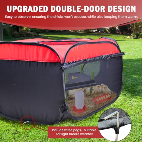 Tetuga Brooder Box for Chick Starter Kit with 10x 12” Brooder Heating Plate | Chicken Brooder Pen All-In-1 Bundles with Chicken Feeder, Waterer, Up to 15 Chicks, Ducks & Quail, Indoor & Outdoor Use, Red - color: Chicken Brooder Tent Bundles,Red