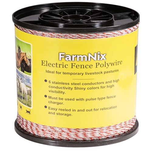 Electric Fence Polywire, 3280FT 6-Strand Stainless for Livestock | Farms & Ranches, 1000M Length, 6 Stainless Steel Strands, High Visibility Red & White, Fits Horses, Cattle, Sheep & Goats