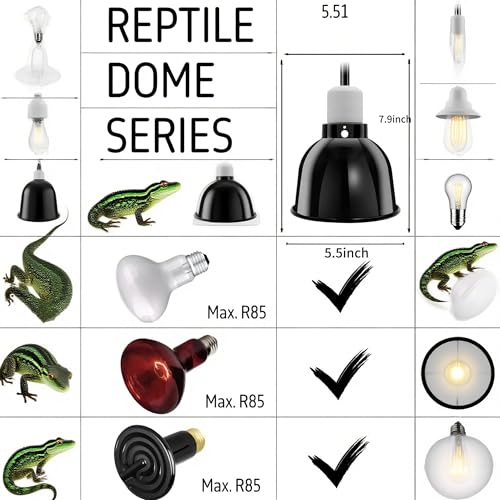 Reptile Light Fixture 2 Packs 5.5'' – Dual Use Dome Lamp with Ceramic Socket for Heat Emitter & Basking Bulbs – Ideal for Bearded Dragon, Snake, Chameleon,Snake Turtle Terrariums