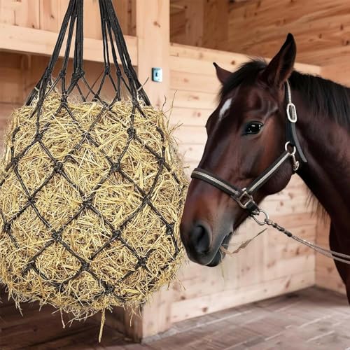 Slow Feed Hay Net for Horses,2 Pack Hanging Feeder for Horses Sheep Goats, Black Nylon Mesh Bag, 40 Inch Length, 2.36 Inch Holes, Cross Weave Design,