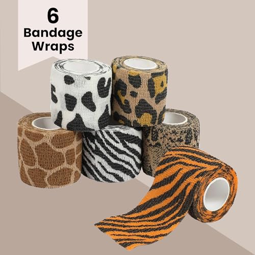 Zodaca Vet Wrap Rolls - Pet & Dog First Aid Tape - Self-Adherent Support Bandage Wrap - Animal Print Bandages - 6 Rolls, 2 in x 15 ft