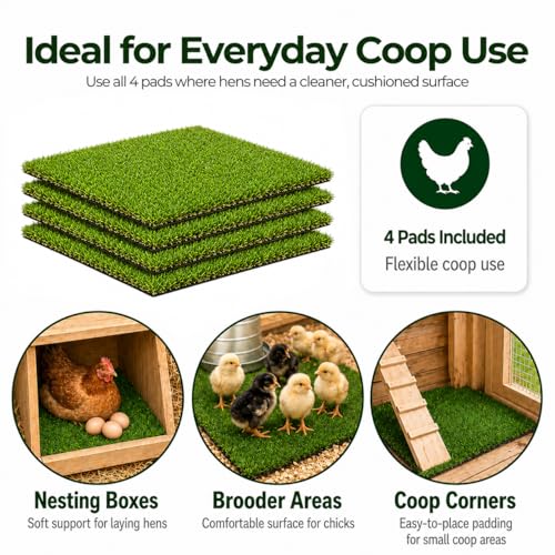 Chicken Nesting Pads, 12x12 Washable Artificial Grass Mat for Chicken Coop, Reusable Pet Garden Turf with Rubber Backing (4PCS) - color: 4PCS
