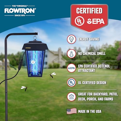 Flowtron Bug Zapper, 1.5 Acre Outdoor, Two 40W UV Bulb, 5600V, Octenol Lure | Bug zapper for large yards, farms, and wooded areas - UV and octenol lure clears mosquitoes and flies - UL certified - color: Black