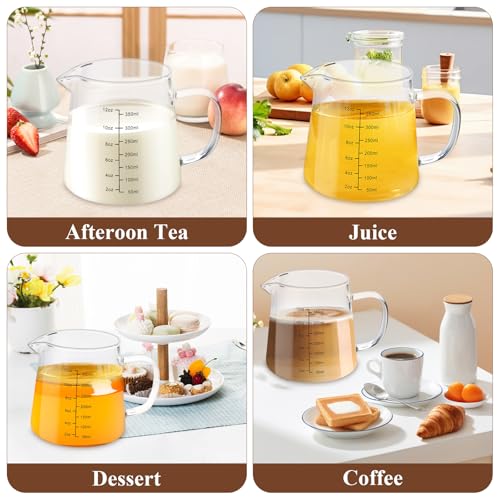 4 Pack 12oz Coffee Measuring Glass Cups, Heat Resistant Espresso Shot Pitcher Glass Cup, Microwave & Dishwasher Safe Milk Frothing Pitcher Creamer Container