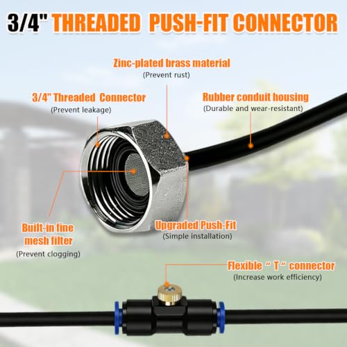 30FT(9M) Misters for Outside Patio | 8 Brass Nozzles and 3/4" Brass Adapter, misting cooling system for Backyard, Garden Greenhouse, Trampoline Sprinkler