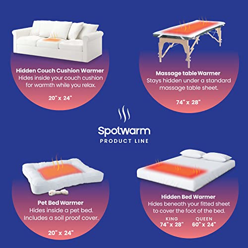 Hidden Heat Electric Couch Cushion Warmer by Spotwarm; Wireless RF Remote, Microplush Flannel Heated Seat, Single User Bed Warmer, Pet Bed Warmer - 17” by 20” - size: 17" by 20"