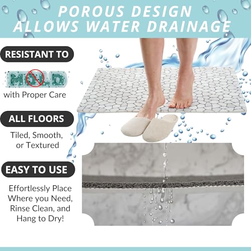 Enkosi Loofah Non-Slip Shower Mat - Shower Floors, Bathtub, Bathrooms, Wet Areas - Cushioned Bath Mat with Drain Holes - Quick Dry PVC, Secure Safety Pad Without Suction Cups (32x24 Pebble) - color: Pebble, size: 32" x 24" (Rectangular)