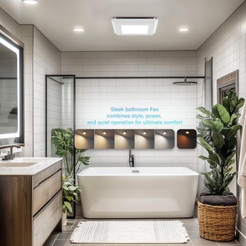 100CFM Bathroom Exhaust Fan With Night light: 26W Ceiling Fan With LED Light for Bathroom and Home, 5CCT Seletable & 2200K Amber Warm, Dimmable & Wet Rated, ETL Certified - size: 100CFM with Night Light