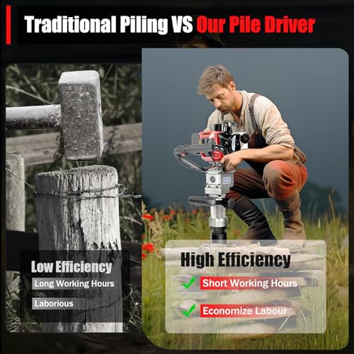 Gas Powered Post Driver 32.7cc 900W Fence Post Driver with 2 Sockets, 8500RPM 2-Stroke Pile Driver for Fence Installation Farm Vineyard and Construction Projects