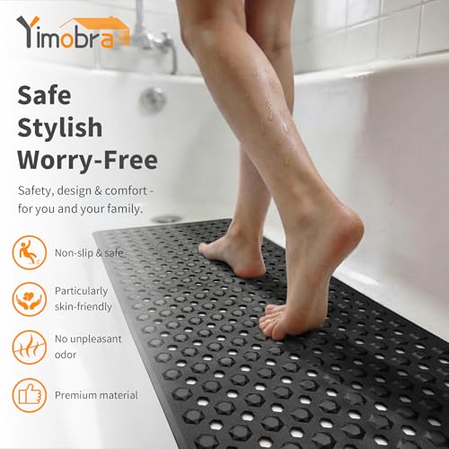 Yimobra Bathtub Mat Non Slip, 27.5"X15.5" Machine Washable Shower Floor Mat, Soft on Feet, Bathmat with Drain Holes and Suction Cups, Bathroom Essentials, Black - color: Black, size: 27.5 X 15.5 Inch