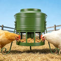 Metal Chicken Feeder, 20Lbs Large No Waste Chicken Feeder with 12 Ports, Heavy Duty Poultry Feeder with Lid & Handle, Rat Proof Rust Proof Feed Box for Chickens Ducks Geese Backyard Farm (Green) - color: Green