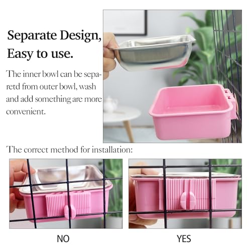 kathson Crate Dog Bowl, Removable Stainless Steel Hanging Pet Kennel Cage Bowl Food & Water Feeder Coop Cup for Puppy, Cat, Rabbit, Guinea Pigs 3pcs Small Square(Blue, Green, and Pink) - color: Square (Blue, Green, Pink), size: 3 PCS