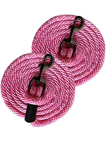 Majestic Ally Pack of 2 Solid Poly Lead Rope for Horses & Livestock – 10 Foot Long and 5/8 inch Thick - Replaceable Heavy-Duty Bolt Snap – Handmade – Soft, Broken in Feel (Pink) - color: Pink