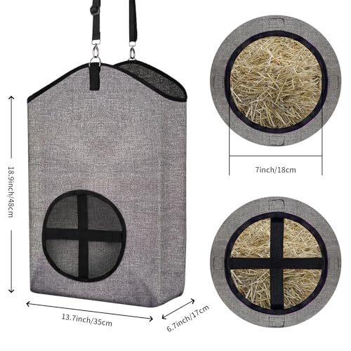 Goat Hay Feeder Bags for Horses, Sheep with Adjustable Open Feed Hole for Slow Feeding-Gery - color: Gery