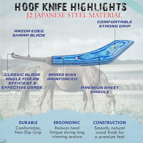 Sultan Shine Dual Sided Hoof Knife Trimmer with Ultra-Sharp J2 Japanese Stainless Steel Narrow Blade, Ergonomic Handle – Professional Farrier Tool for Horses, Cows & Farm Livestock (Right-Handed)
