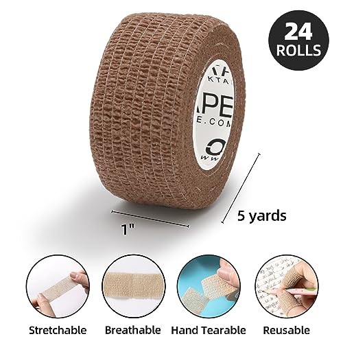 OK TAPE Self Adherent Cohesive Bandages Wrap 24Packs 1" x 5 Yards | Non-Woven Elastic for Thumb Finger Wrist Ankle Self Adhesive Bandage Wrap Breathable Vet Wrap Bandages Tape (Mixed Colors) - color: Mix Color 01, size: 1 In x 5 Yards