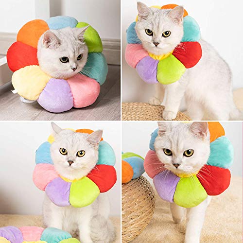 Cat Small Dog Recovery Collar, Cute Neck Cone After Surgery, Adjustable Pet E Collar, Wound Healing Protective Cone Surgery Recovery Elizabethan Collars for Small Pet (M(within 9.5lb), Colorful) - size: M
