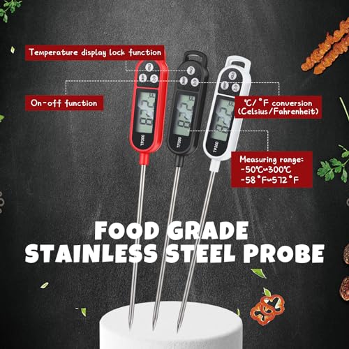 6 Pcs Instant Read Meat Thermometer Long Probe,Black, White, Red | Probe Waterproof Digital Thermometer, For Cooking BBQ Water Milk Liquids, Quick Accurate Food Temperature - color: Black, White, Red