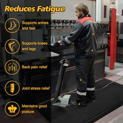 Anti Fatigue Mats Industrial 3' x 7' 15/16" Thick Ergonomic Standing Mat Commercial Heavy Duty Diamond Plate Shop Floor Mats Helps Relieve Back and Leg Soreness - size: 3' x 7'