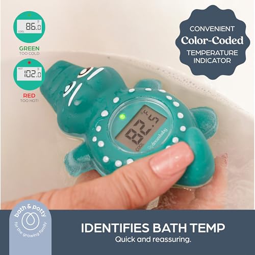 Dreambaby Floating Crocodile Bath Thermometer - Water Temperature Monitoring for Newborns, Infants, Toddlers - Croc Toy with Fahrenheit Display | Instant Digital Water & Room Temperature - Fun Floating Turtle Toy - Helps Monitor Bath Water Temperature - c