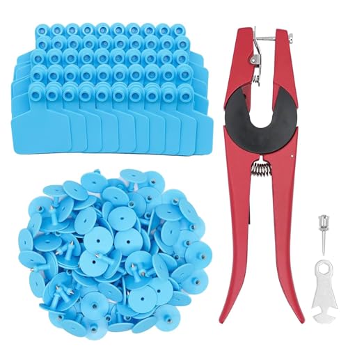 100 Pieces Blank Cattle Ear Tag with Applicator for Pig Cattle Cow Dog | TPU Livestock Ear Tag Kits Animal Identification with Ear Tag Applicator (Blue) - color: Blue