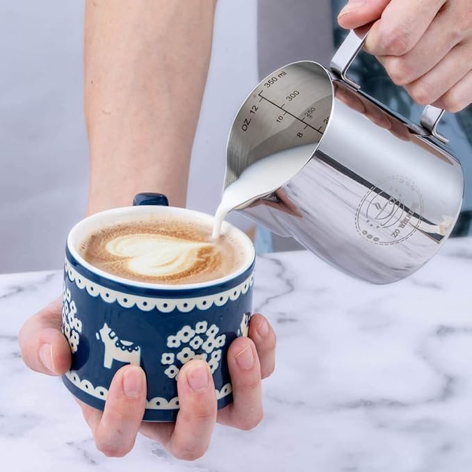 8oz Milk Frothing Pitcher, Stainless Steel Espresso Steamer Frother Cup | 250ml small single serving metal jug with precision pouring spout; top barista tools for perfect coffee cappuccino latte art - color: Silver 8Oz (250ml)