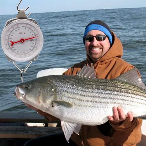 Hanging Spring Dial Scale, 440lbs/200kg Capacity, Fish Scales Digital Weight, Large Food Weighing Scale with 2 S-Hooks for Mechanical Kitchen Fishing Hunting, Big Game Scale - size: 440 lbs