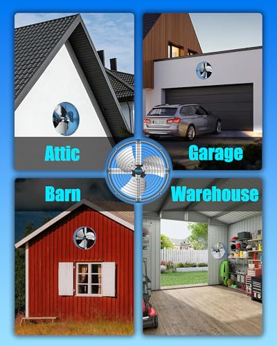 15 Inch Attic Fan with Thermostat and Remote Control | 1800 CFM Gable Vent Fan, Auto On/Off Based on Temperature, 2500 Sq Ft Coverage, 70W, 3 Speeds, 18-Hour Timer, Plug-and-Play