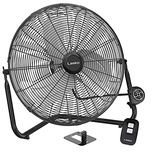 Lasko 20" High Velocity Wall Mount Fan with Pivoting Head - 3 Speeds, Remote Control, Ideal Wall Mount Fan or Floor Fan for Home, Garage, Attic, Black/Silver H20660 - color: Black/Silver