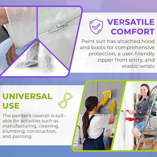 AMZ Medical Supply Disposable Coveralls with Hood and Boots, 4X-Large White, 25 Pack, Lightweight Polypropylene Paint Suit, Zipper Front, Elastic Wrists, Unisex Work Coveralls - size: 4X-Large / 25 Pack