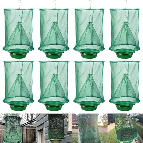 8 Ranch Fly Traps Outdoor Hanging, Reusable Stable Horse Fly Catcher Cage | Flies Control Killer Repellent with Food Bait Tray for Barn, Orchard, Farm, Horse, Patio - size: 8 pack