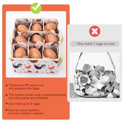 Removable Egg Collecting Basket, Foldable Canvas Egg Holder | Egg Basket for Gathering Fresh Eggs with 9 Pouches, Collector Egg for Chicken, Duck, Goose, Collection (Cartoon Chicken) - style: Cartoon Chicken
