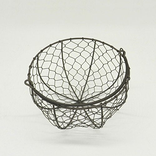 Round Metal Wire Egg Basket Wire Gathering Basket with Handle Country Vintage Style Storage Basket. Rusty, Dia. 8 X H 4-3/4 Inch
