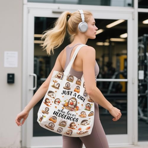 Aesthetic Canvas Tote Bag for Women - with Magnetic Snap Closure & Zipper Inner Pocket Reusable Totes Bag - color: Hedgehog1