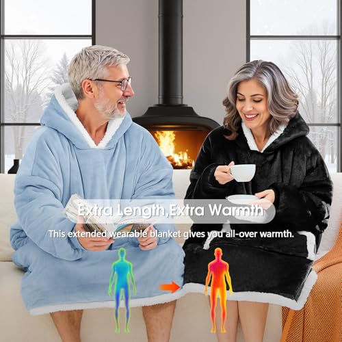 JOYWOO Black Wearable Blanket Hoodie,Oversized Cat Lovers Sweatshirt Blanket for Adult & Teens,Birthday Gifts for Women Men Mom Girl Boys,Cozy Fuzzy Sherpa Sweatshirt Blanket Giant Pocket Gifts,Small - color: Midnight Black, size: Small