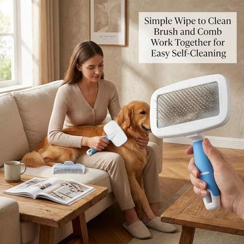 Dog Brush for French Bulldog, French Bulldog Brush for Shedding, Skin Friendly Frenches Bulldogs Brushes for Grooming, Slicker Brushes for Dogs and Cats, Effectively, Blue