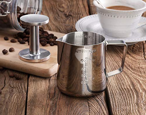 New Star Foodservice 28829 Commercial Grade Stainless Steel 18/8 12-Ounce Frothing Pitcher and Die Cast Aluminum Tamper Combo Set, Silver