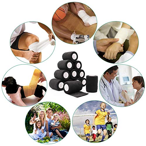 12 Rolls Elastic Self Adhesive Bandage Wrap 3 Inch, Breathable Non Woven Cohesive Bandage, Vet Wrap for Dogs, Ankle Sprains Swelling Tape, Sports Athletic Tape Black - color: 3 Inch-12 Count Black