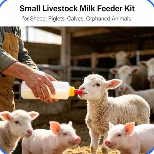 5Pack 400ML Goat and Lamb Feeding Bottles with Silicone Nippl | Small Livestock Milk Feeder Kit for Sheep,Piglets,Calves,Orphaned Animals,Hand-Rearing Nursing Set with 5 Replacement Nipples