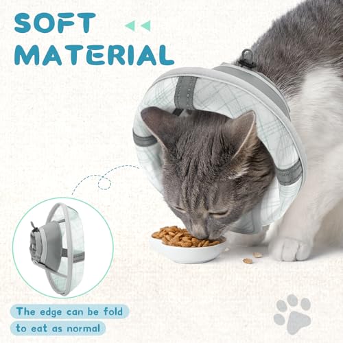 Supet Cat Cone Collar Soft, Air Mesh Recovery Collar to Stop Licking, Breathable Neck Cone Alternative, Lightweight Cat Head Cone Anti Scratch (Green,M) - color: Green, size: M